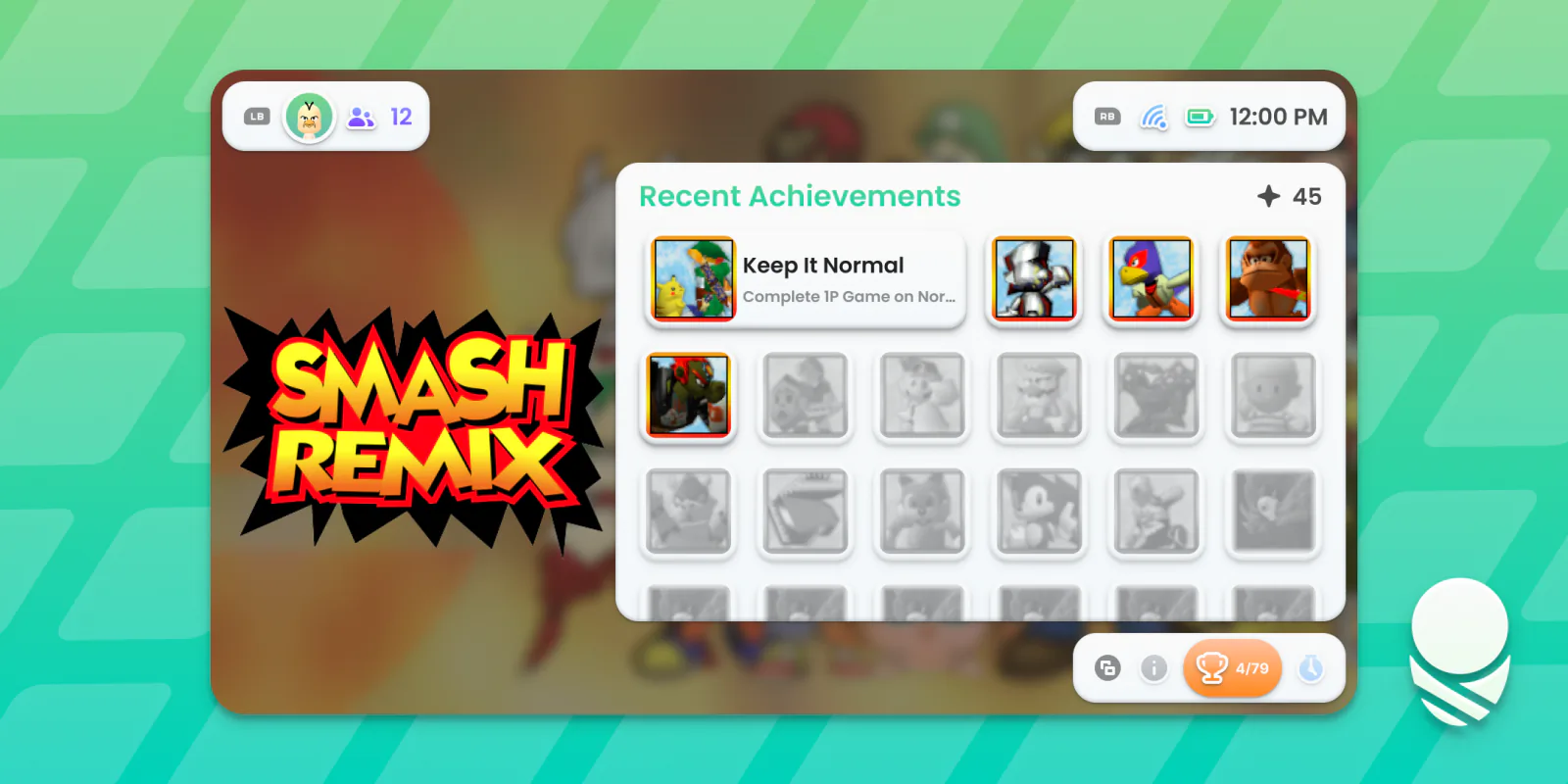 Recent achievements shown beside the selected game