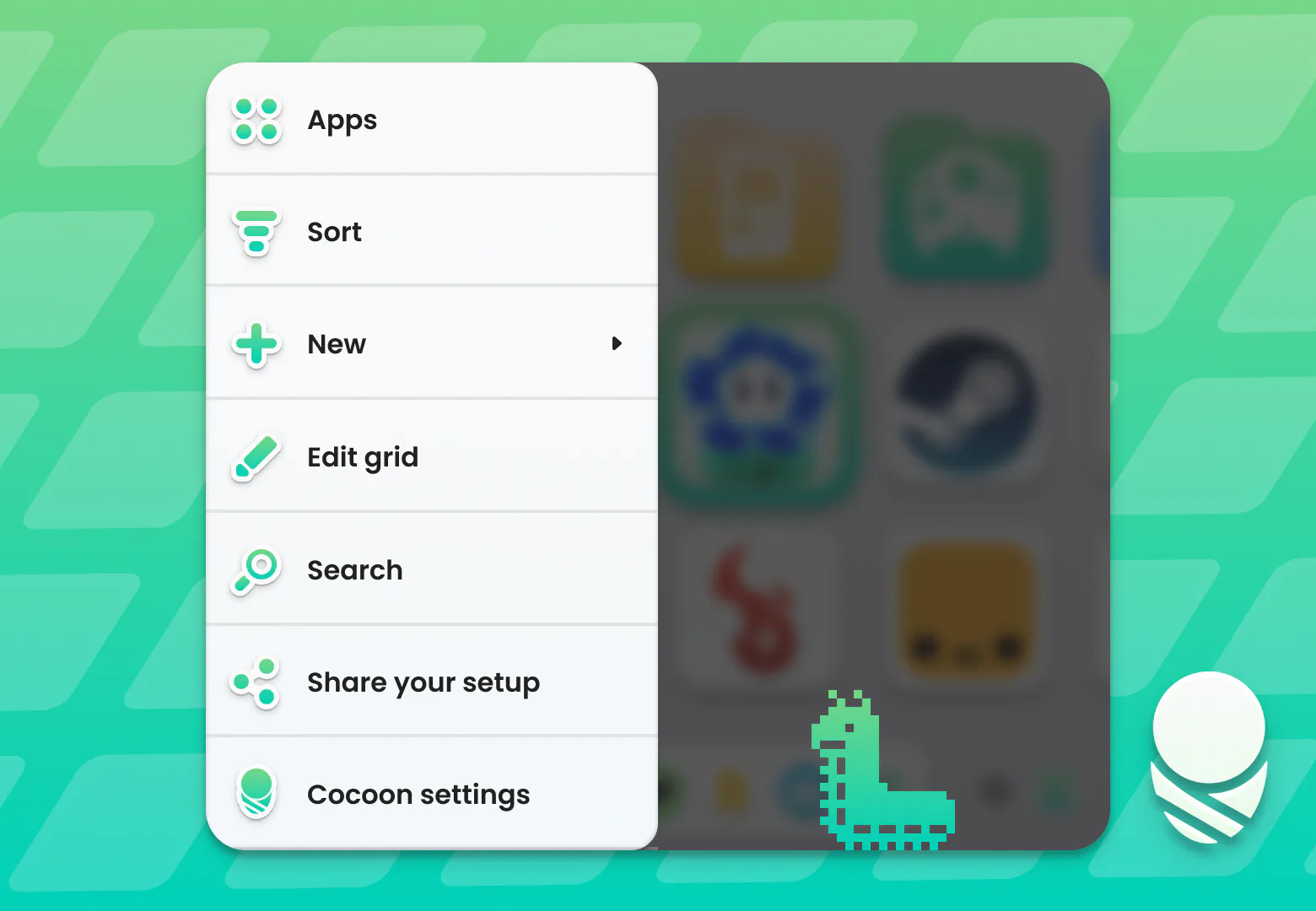 The redesigned Cocoon Start menu featuring Grub