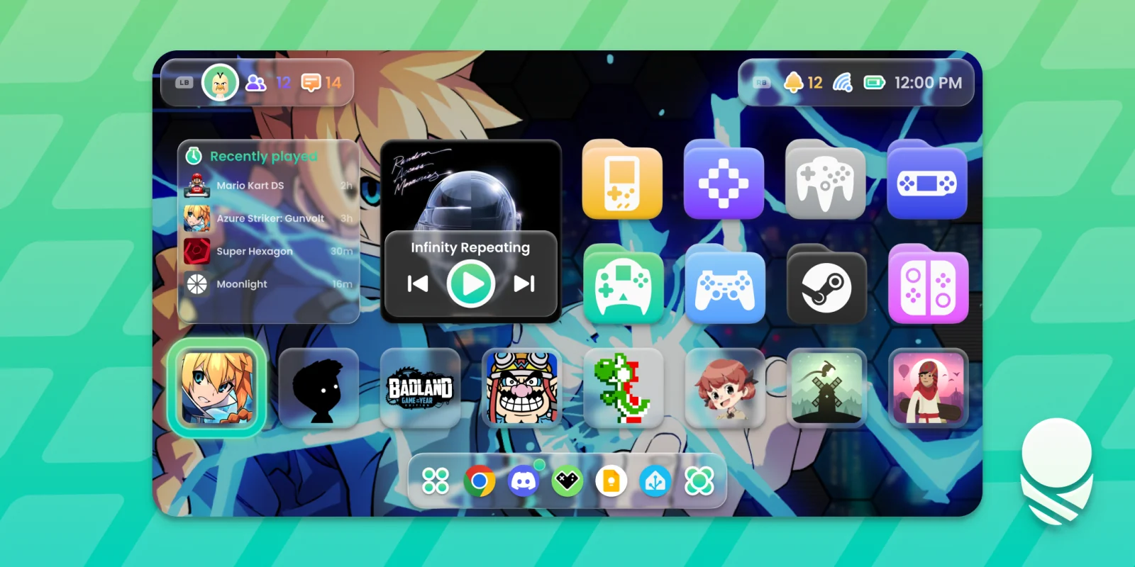 Cocoon widgets arranged directly beside games on the home grid